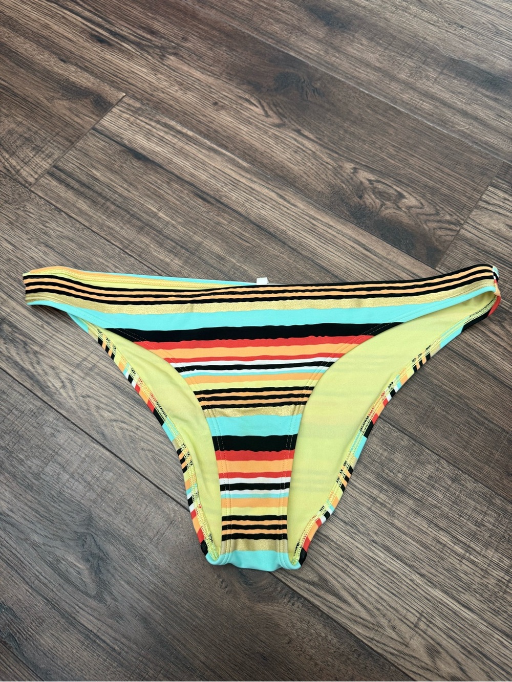 aerie Multicolor Striped Bikini Bottom in Yellow, Turquoise, Coral, Black